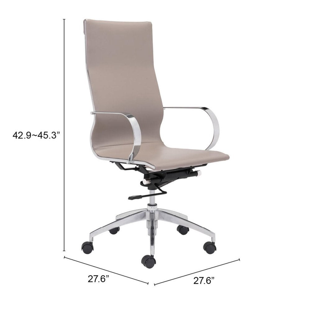 Taupe and Silver Adjustable Swivel Faux Leather Rolling Conference Office Chair