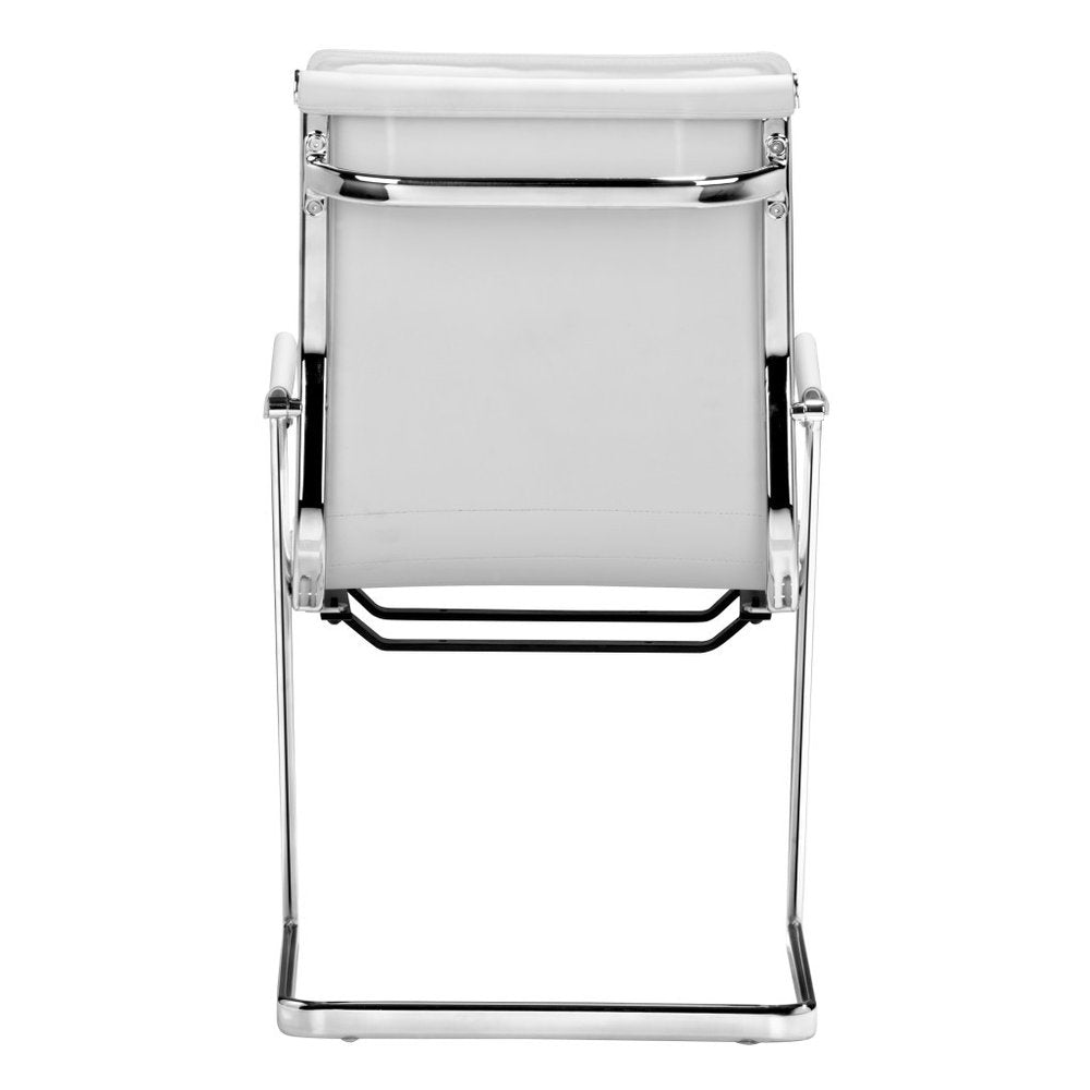 Set of Two White and Silver Faux Leather Conference Office Chair