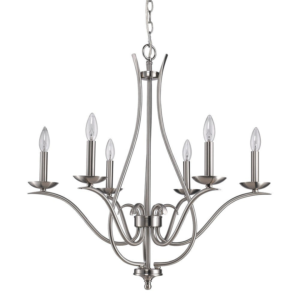 Nickel Candle Style Six Light Metal Dimmable Chandelier