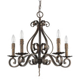 Brown Candle Style Five Light Metal Dimmable Chandelier