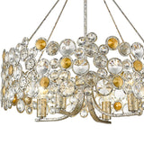 Silver Shaded Four Light Metal and Crystals Dimmable Chandelier With Silver Shades