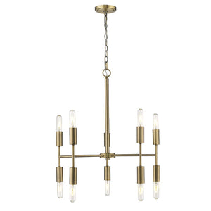 Brass Candle Style Ten Light Metal Dimmable Chandelier