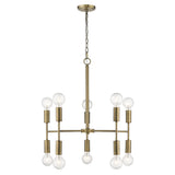 Brass Candle Style Ten Light Metal Dimmable Chandelier