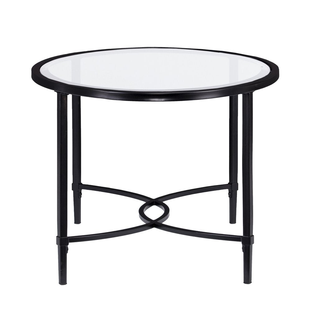 45" Clear and Black Glass and Metal Oval Coffee Table