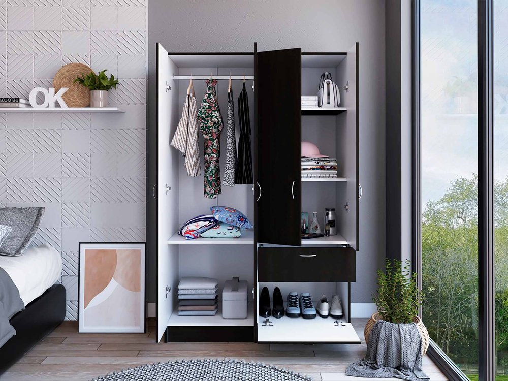 71" Black and White Single Drawer Combo Dresser