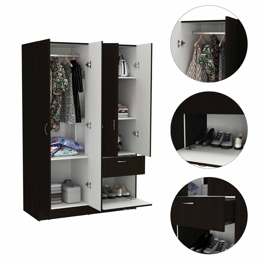 71" Black and White Single Drawer Combo Dresser
