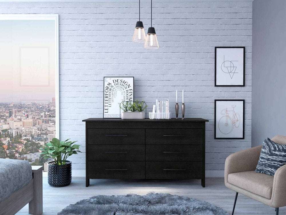59" White Six Drawer Double Dresser