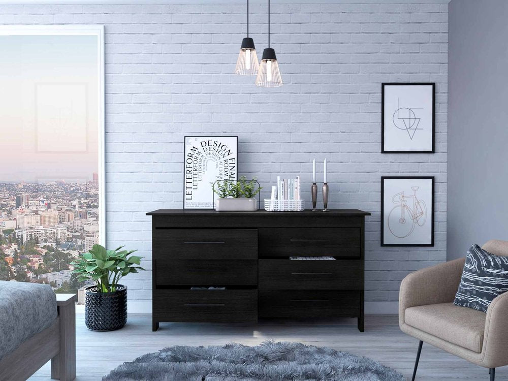 59" White Six Drawer Double Dresser