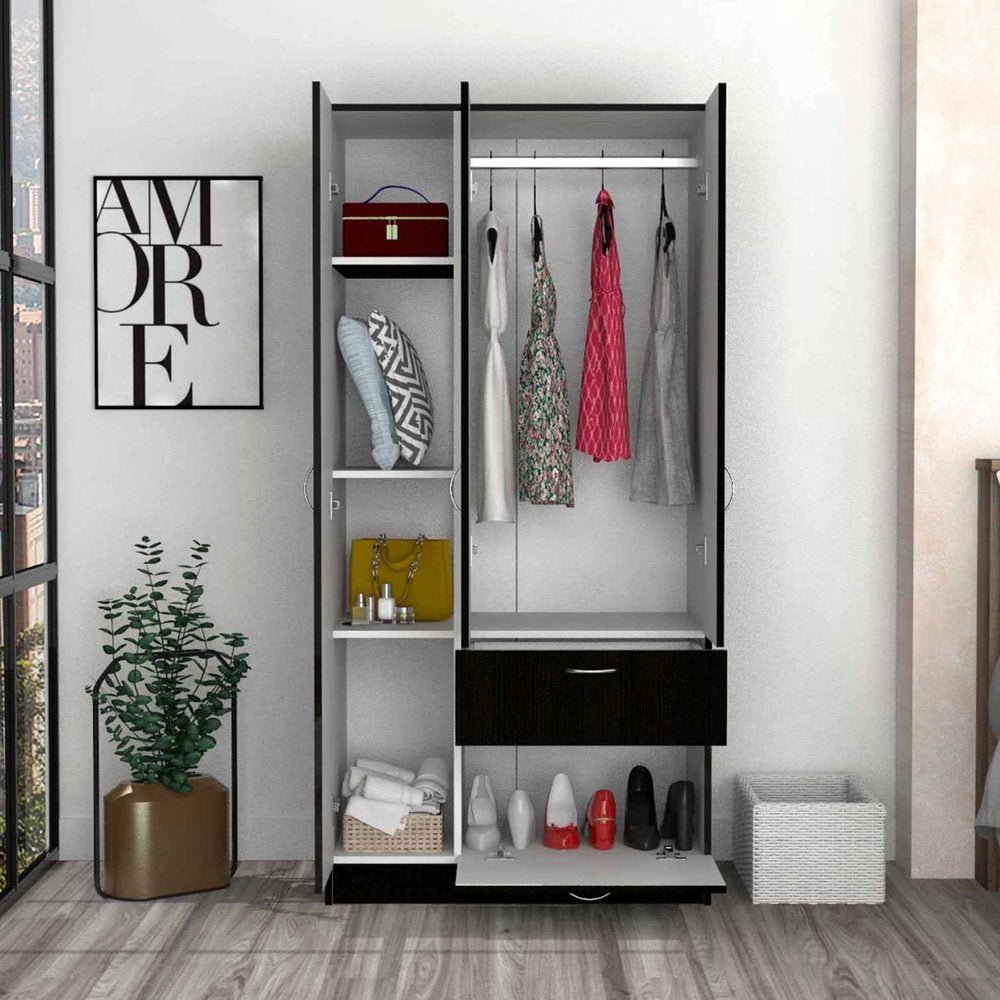 71" Black and White Single Drawer Combo Dresser