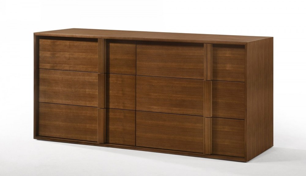 36" Walnut Brown Wood Contemporary Five Drawer Dresser