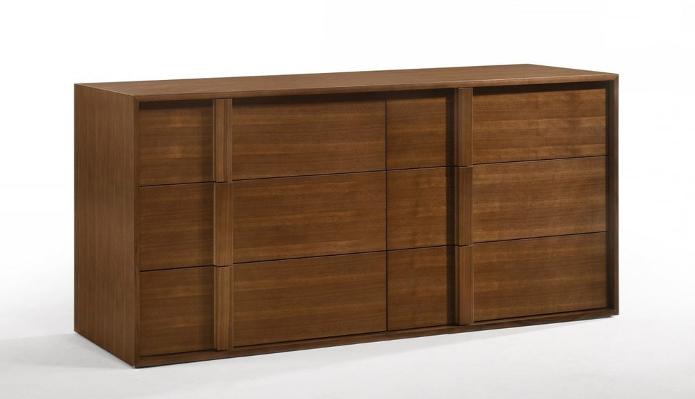 36" Walnut Brown Wood Contemporary Five Drawer Dresser