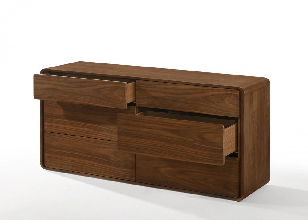 35" Walnut Solid Wood Five Drawer Chest