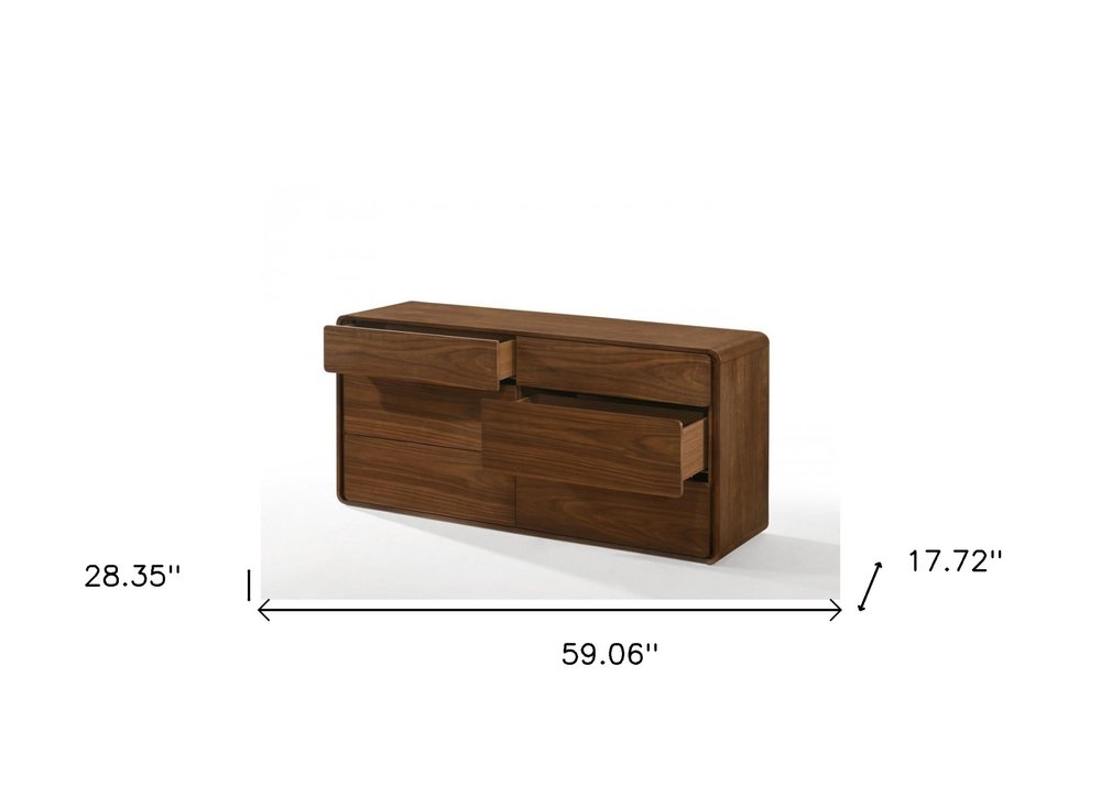 35" Walnut Solid Wood Five Drawer Chest