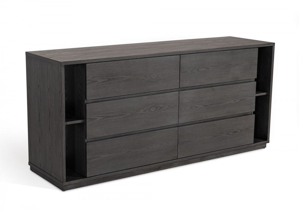 63" Walnut Solid Wood Six Drawer Double Dresser