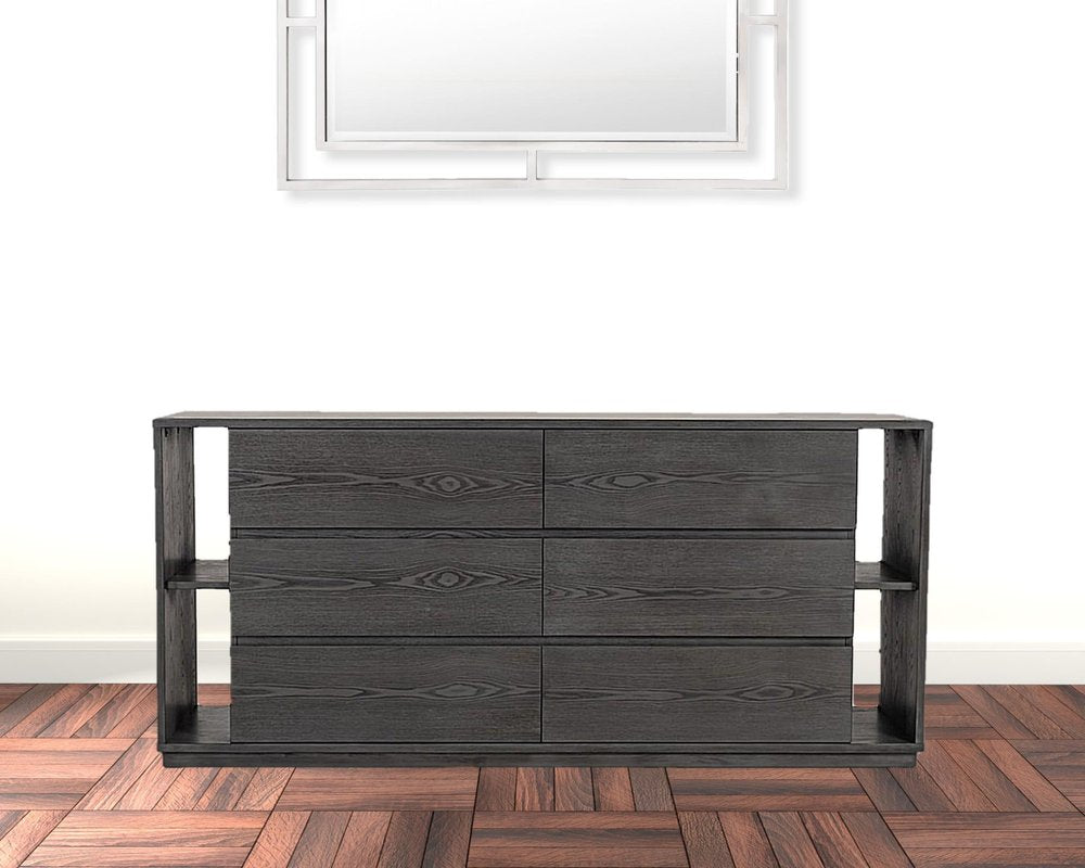63" Walnut Solid Wood Six Drawer Double Dresser