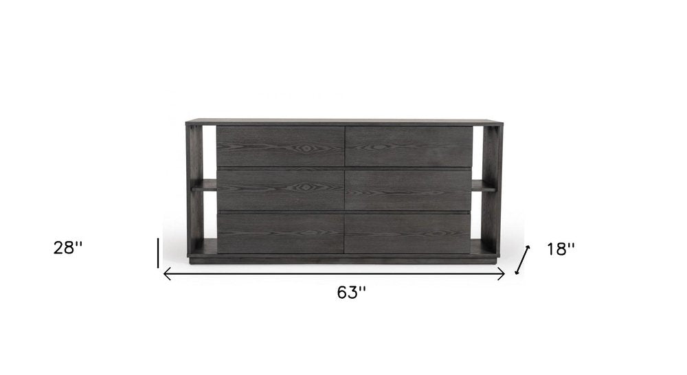63" Walnut Solid Wood Six Drawer Double Dresser