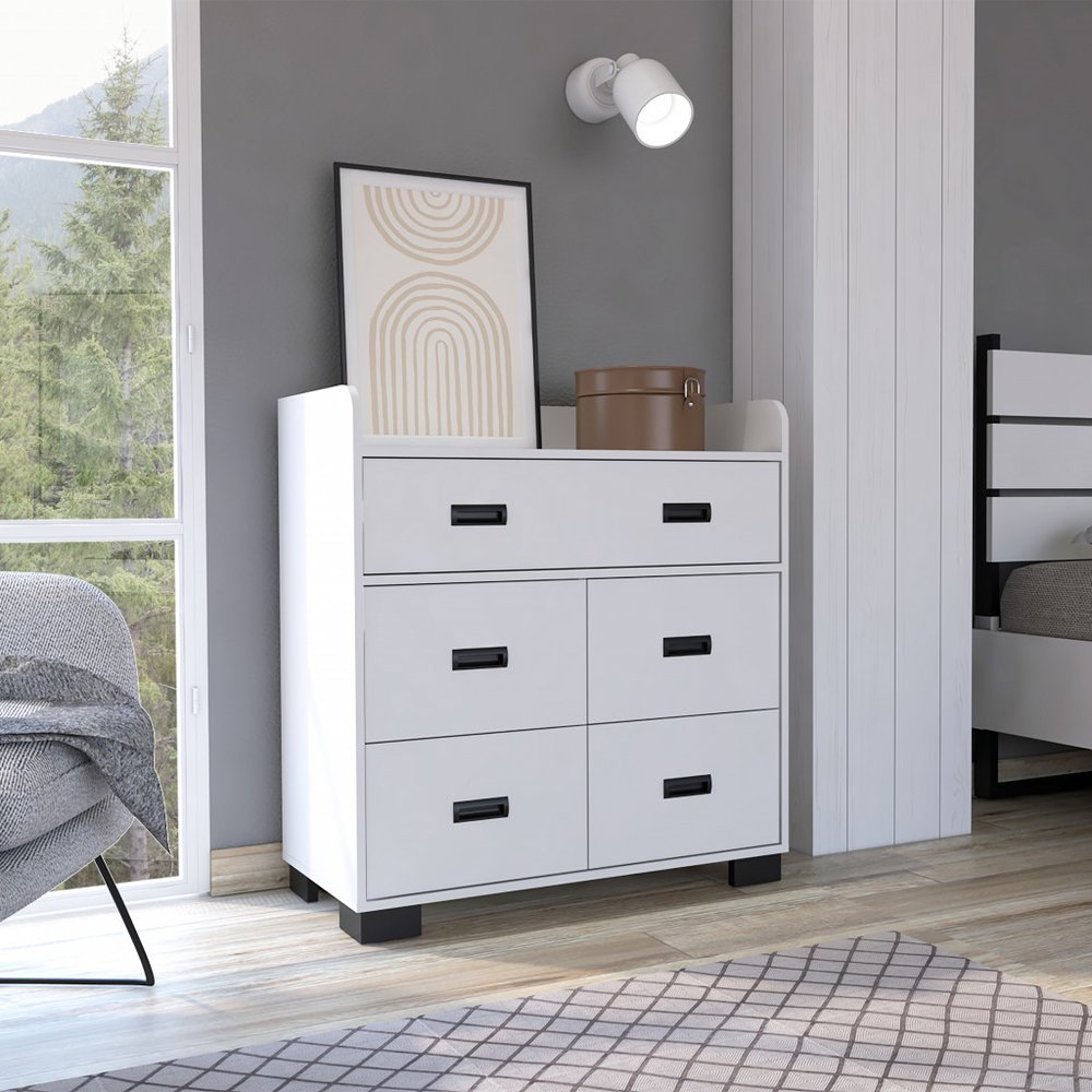 33" Dark Brown Manufactured Wood Five Drawer Dresser