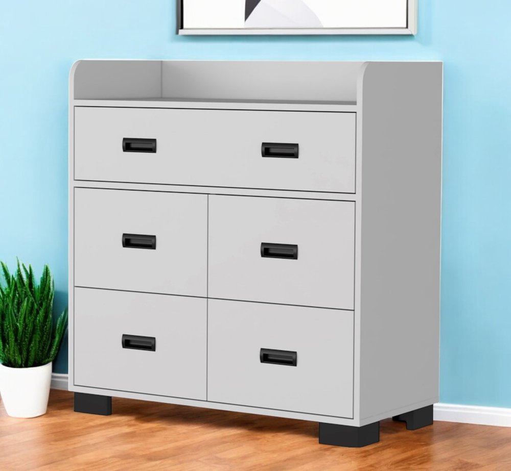33" Dark Brown Manufactured Wood Five Drawer Dresser
