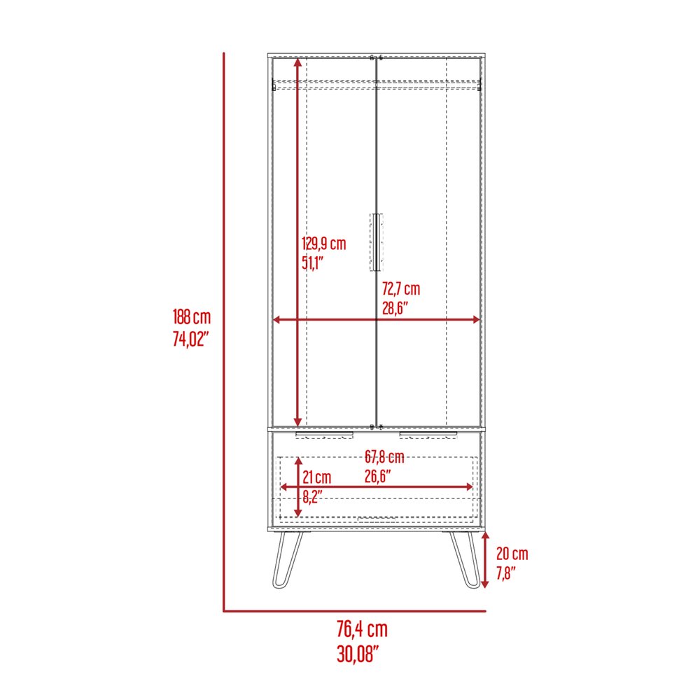 74" Oak Wood Two Door Single Drawer Combo Dresser