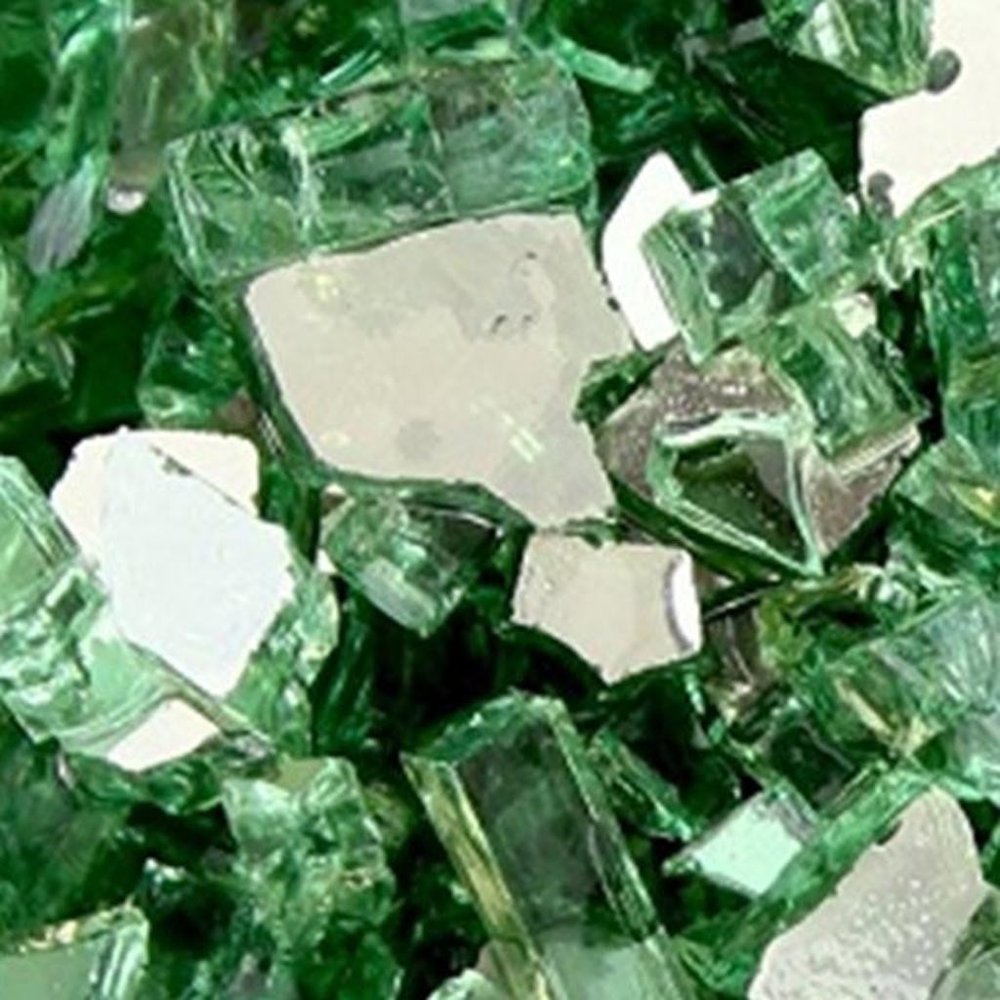 Green Round Reflective Fire Pit Glass
