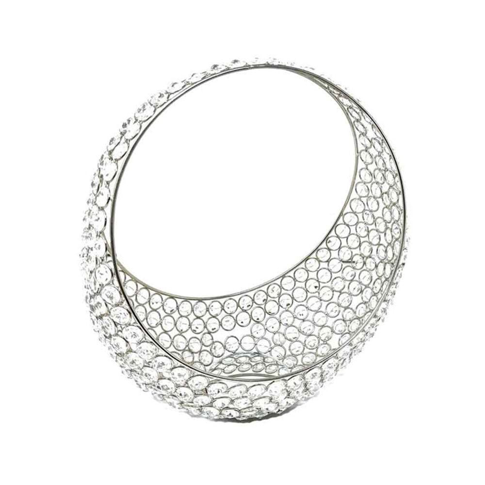 16" Silver and Faux Crystal Bling Ring Basket