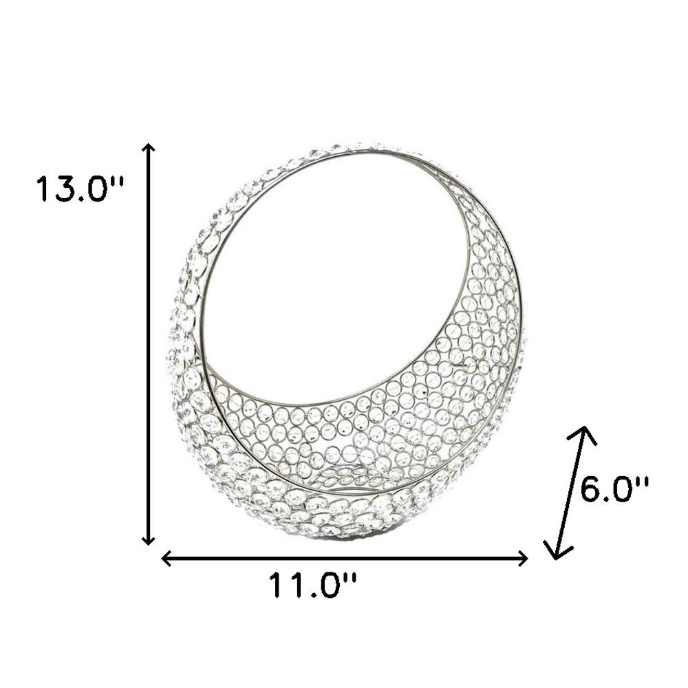 16" Silver and Faux Crystal Bling Ring Basket