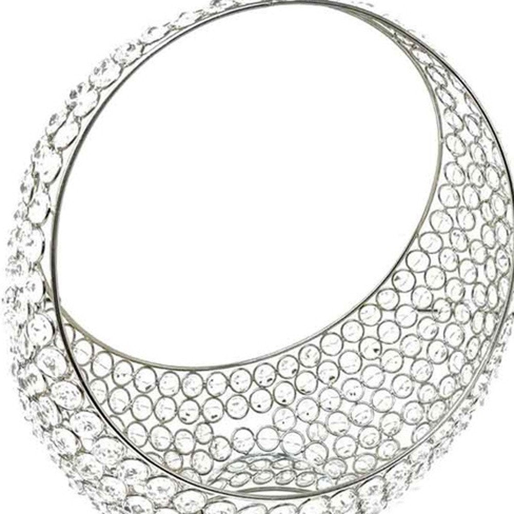 16" Silver and Faux Crystal Bling Ring Basket