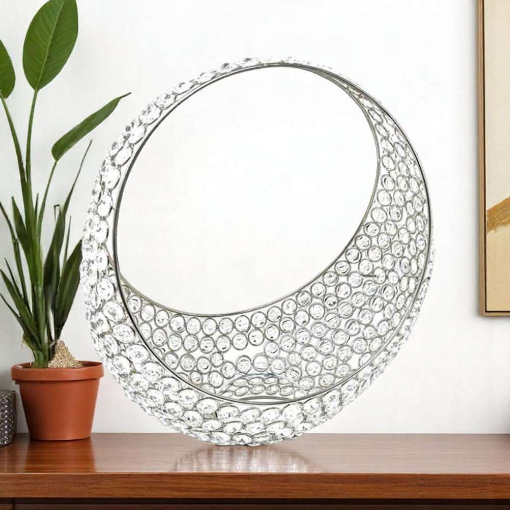 16" Silver and Faux Crystal Bling Ring Basket