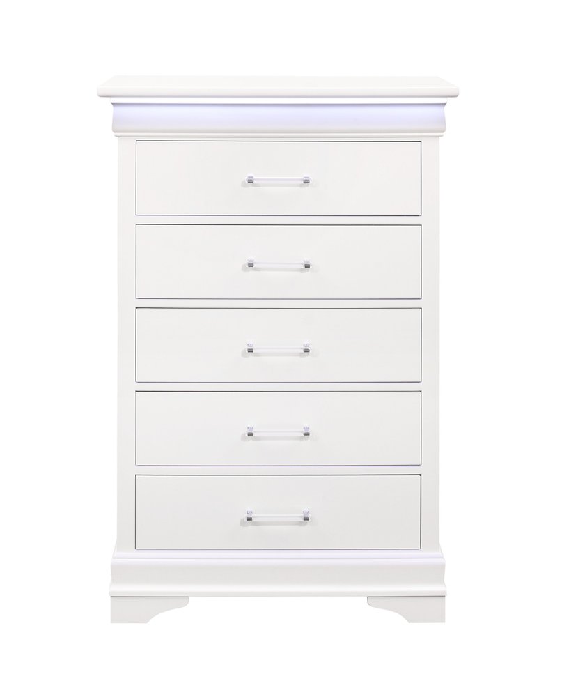 16" Blue Solid Wood Five Drawer Chest With LED Lighting