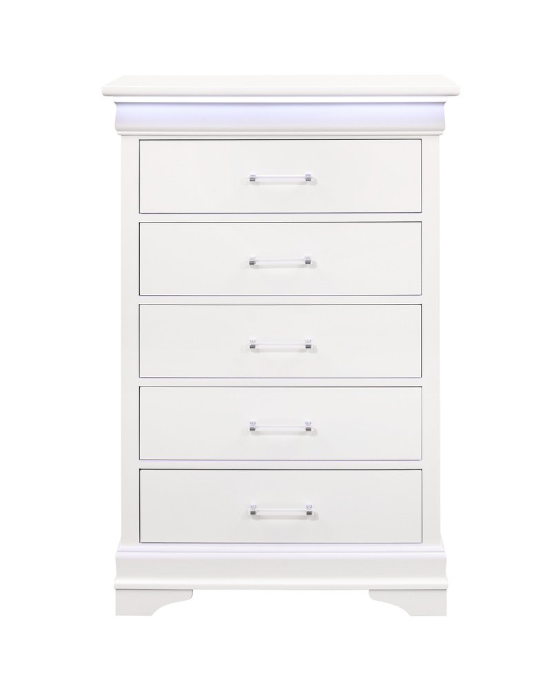 16" Blue Solid Wood Five Drawer Chest With LED Lighting