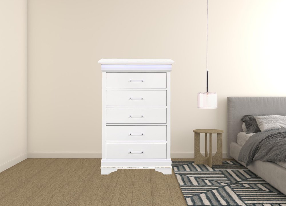 16" Blue Solid Wood Five Drawer Chest With LED Lighting