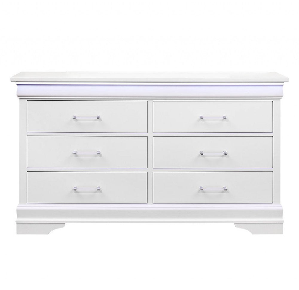 16" Blue Solid Wood Five Drawer Chest With LED Lighting