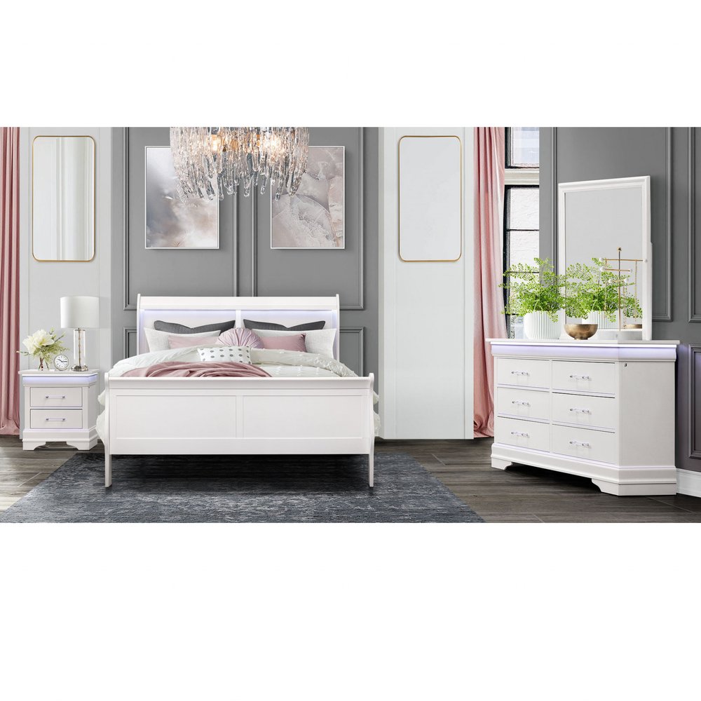 16" Blue Solid Wood Five Drawer Chest With LED Lighting