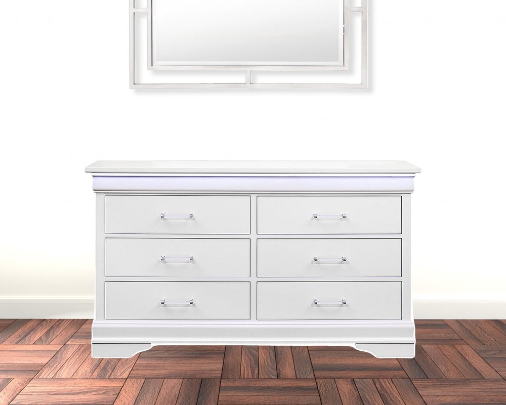 16" Blue Solid Wood Five Drawer Chest With LED Lighting