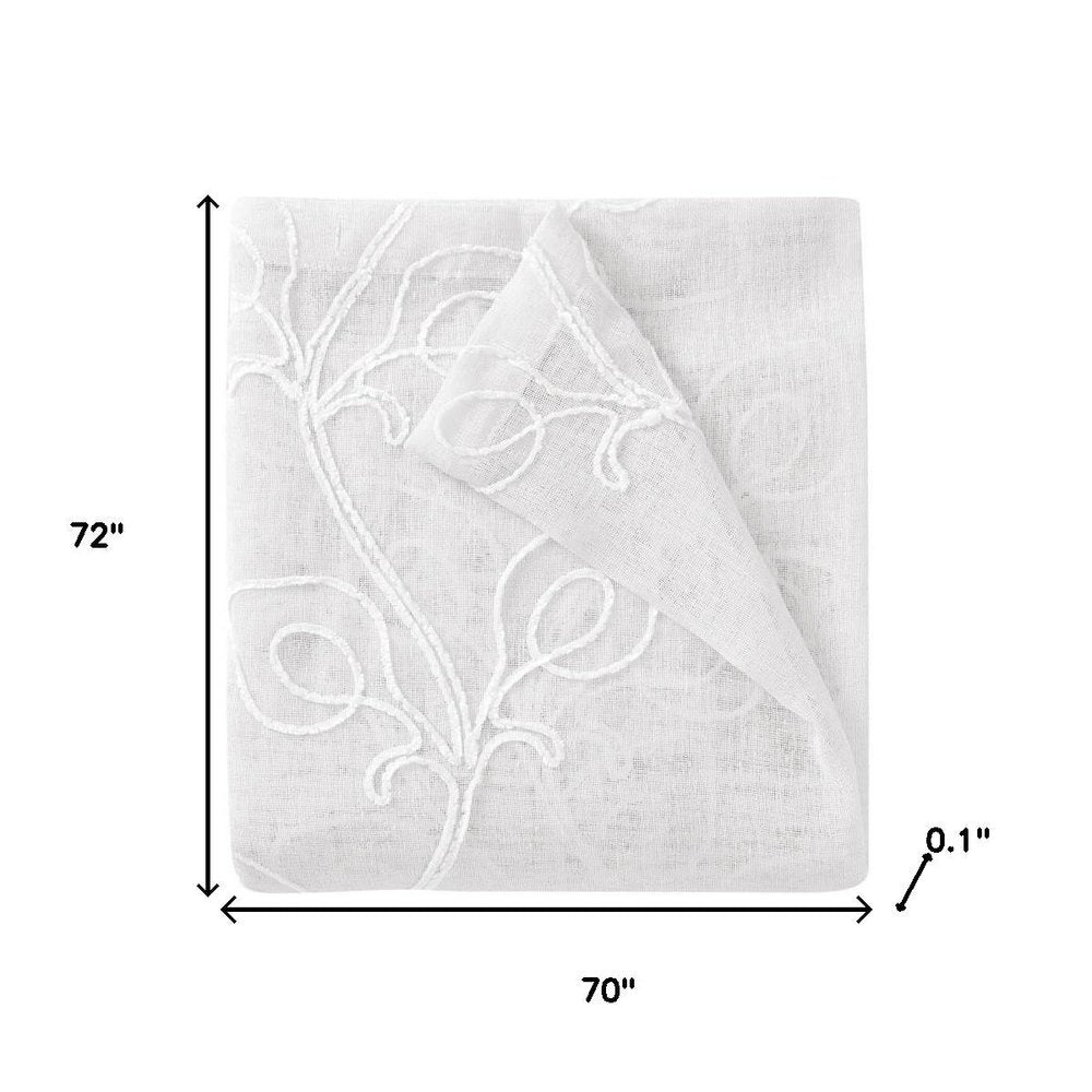 72" White Floral Faux Linen Shower Curtain With Embroidery
