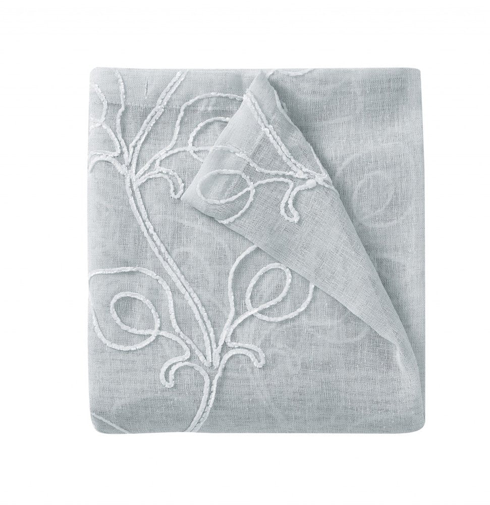 72" Gray Floral Faux Linen Shower Curtain With Embroidery
