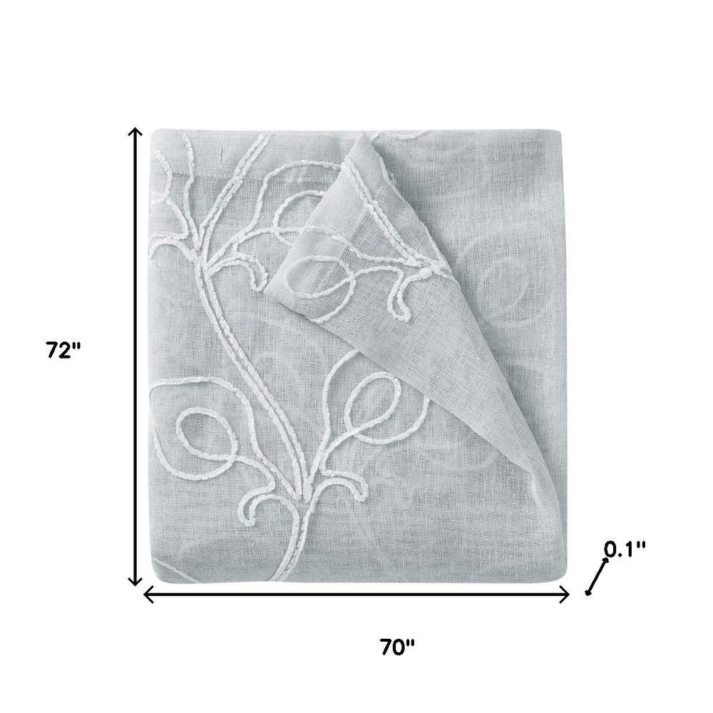 72" Gray Floral Faux Linen Shower Curtain With Embroidery