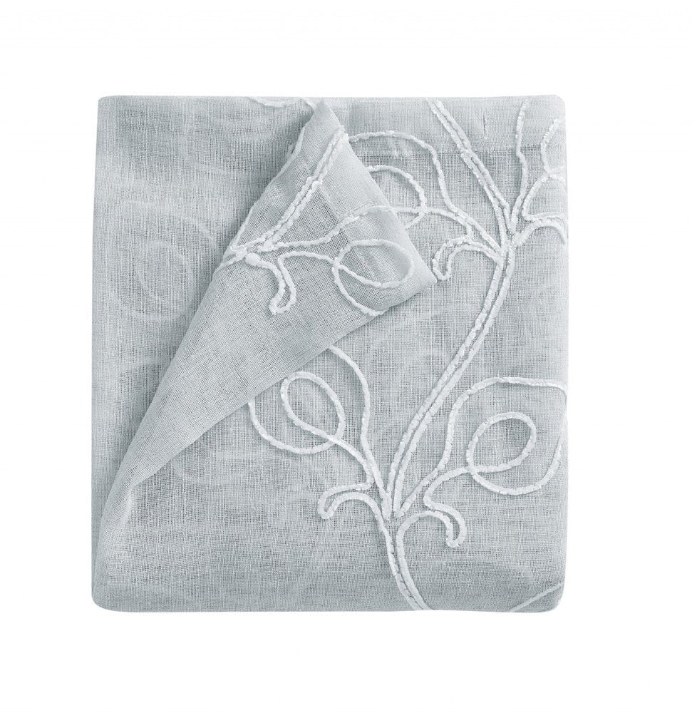 72" Gray Floral Faux Linen Shower Curtain With Embroidery