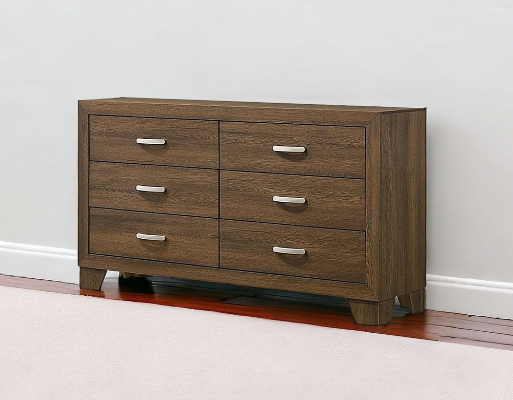 59" Natural Brown Manufactured Wood Six Drawer Double Dresser