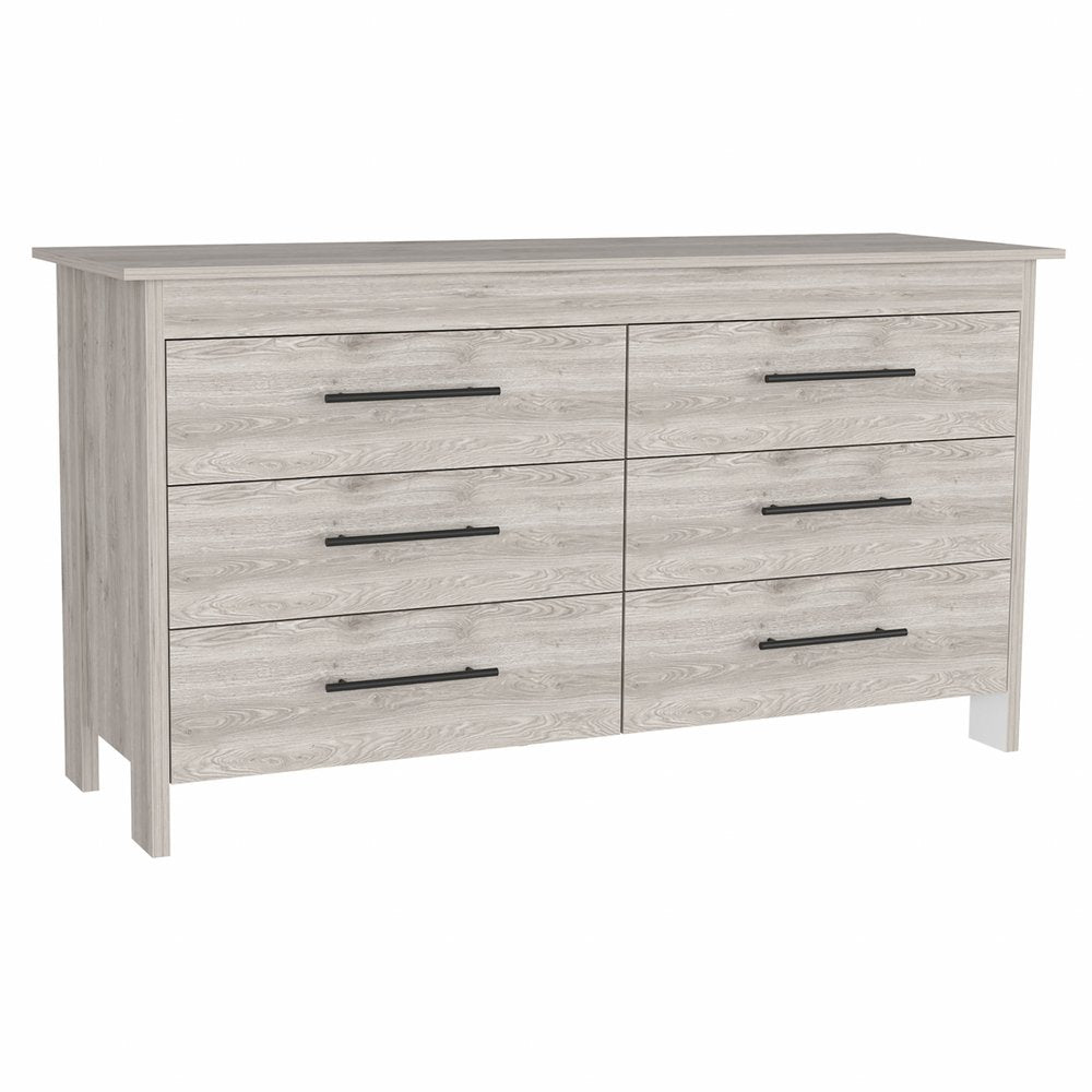 59" Natural and Black Six Drawer Double Dresser