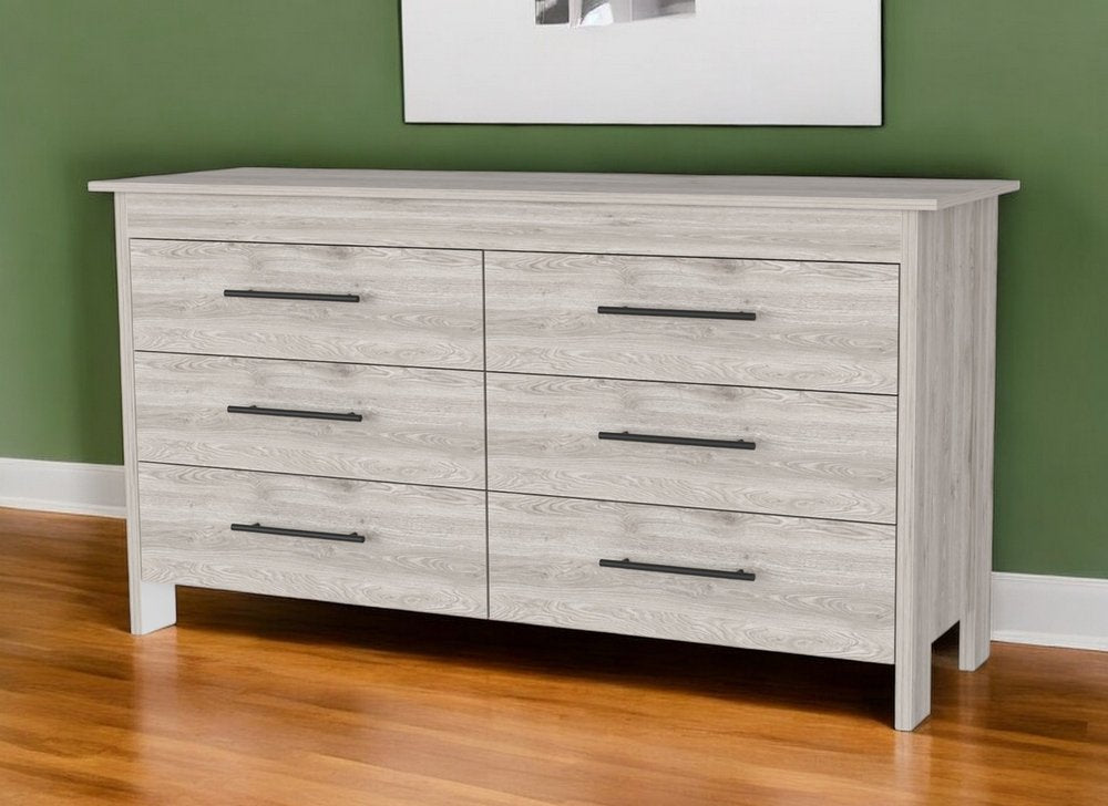 59" Natural and Black Six Drawer Double Dresser