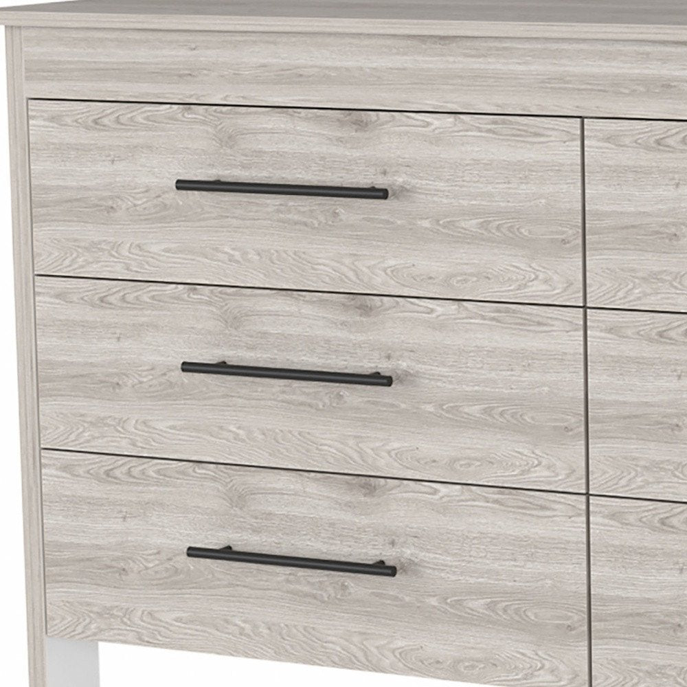 59" Natural and Black Six Drawer Double Dresser