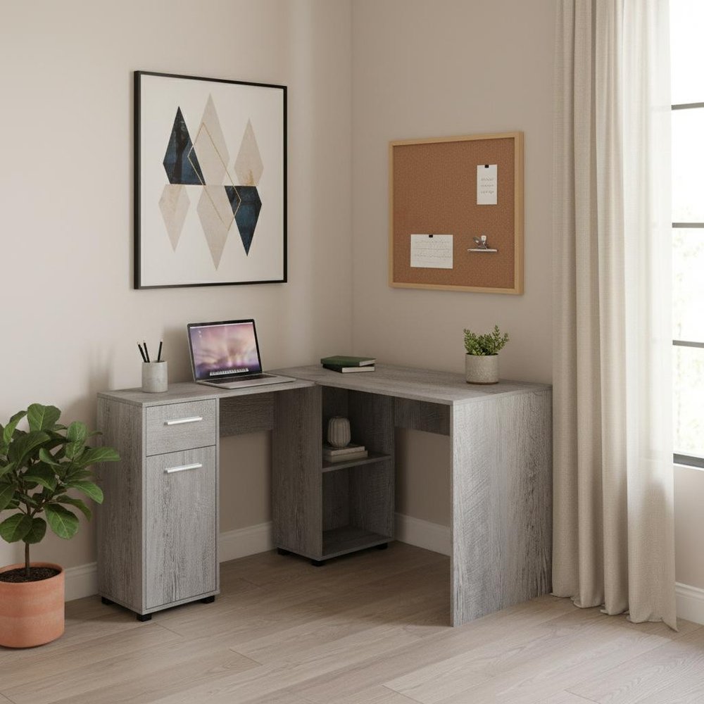 46" Gray Wood L Shape Computer Desk