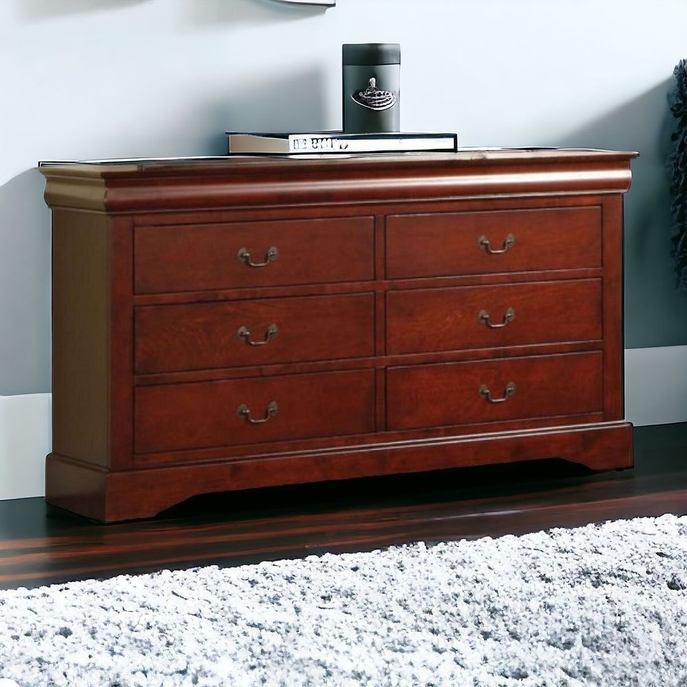 60" Black Solid and Manufactured Wood Six Drawer Double Dresser