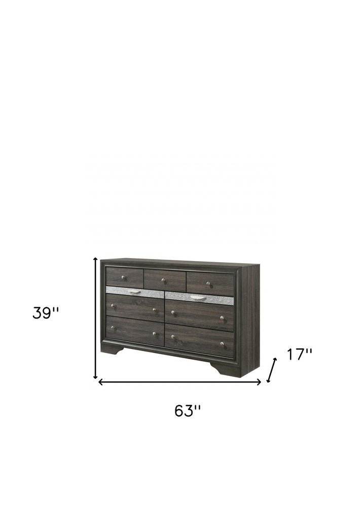 63" Black Manufactured Wood Nine Drawer Gentlemans Chest