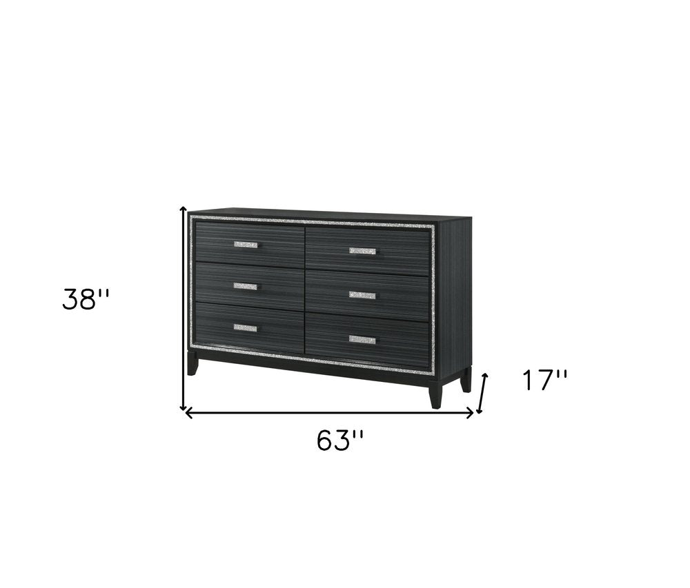 59" Natural Brown Manufactured Wood Six Drawer Double Dresser