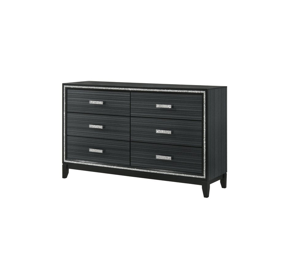 59" Natural Brown Manufactured Wood Six Drawer Double Dresser