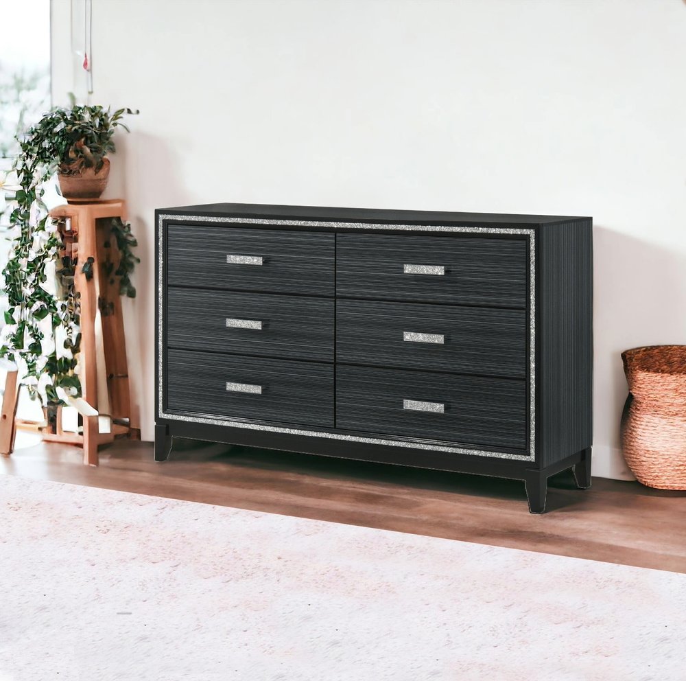 59" Natural Brown Manufactured Wood Six Drawer Double Dresser