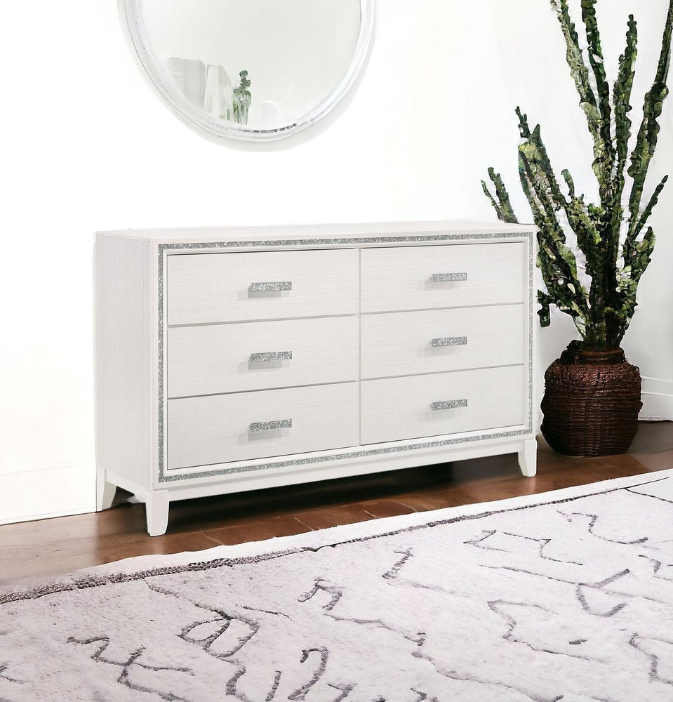 59" Natural Brown Manufactured Wood Six Drawer Double Dresser