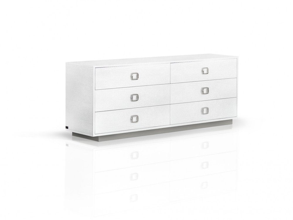 63" Black Six Drawer Shagreen Faux Croc Double Dresser